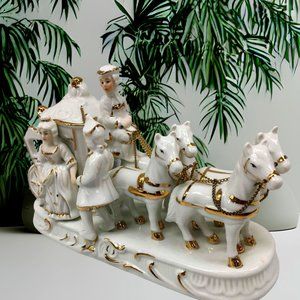 Porcelain Royal Woman Coachmen and Horses Figurine
